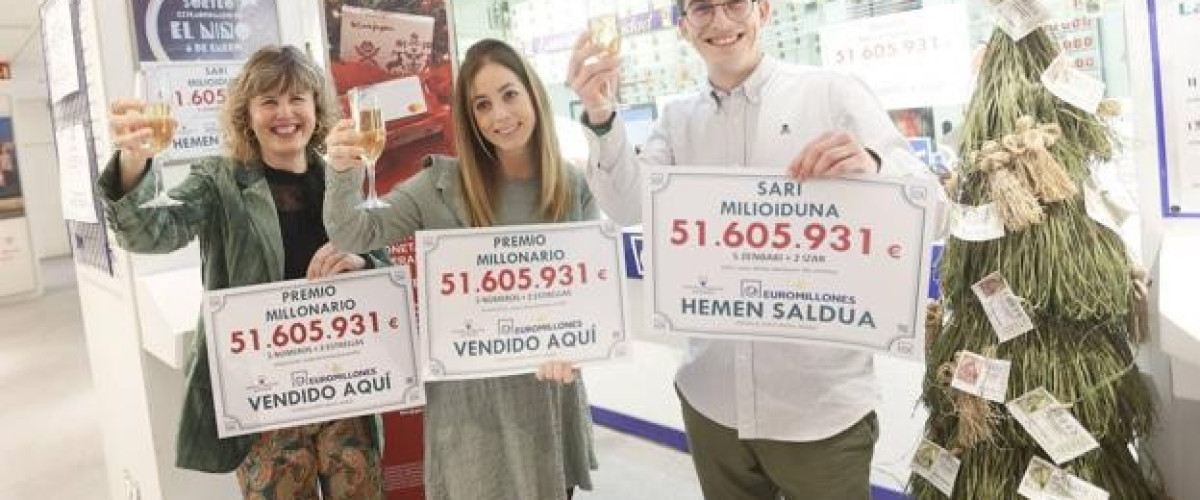 Un único acertante del Euromillones se embolsa 51 millones de euros en Bilbao